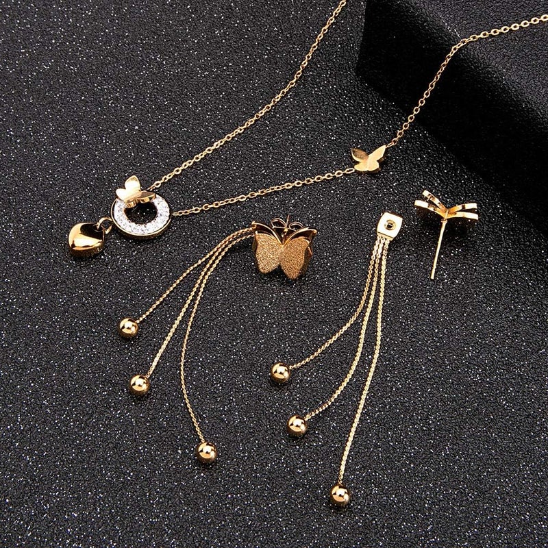 EVEVIC Stainless Steel Butterfly Necklace Earrings Set for Women 14K Gold Plated Hypoallergenic Jewelry Sets (Style-B Goldtone) - Image 4